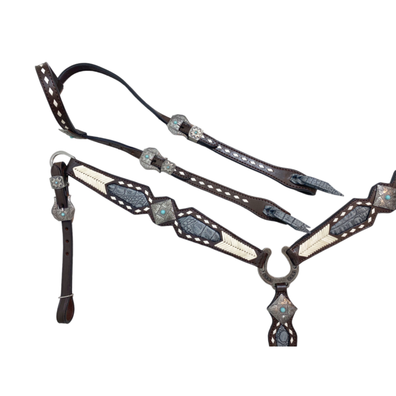 Western Leather Headstall tack set (HSBM 114168) - Image 2