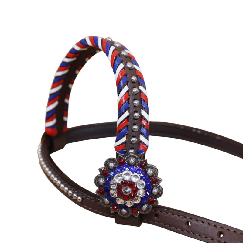 Western Leather Headstall and Breast Collar tack Set decorated with American Flag tree   (HSBM 114403) - Image 6