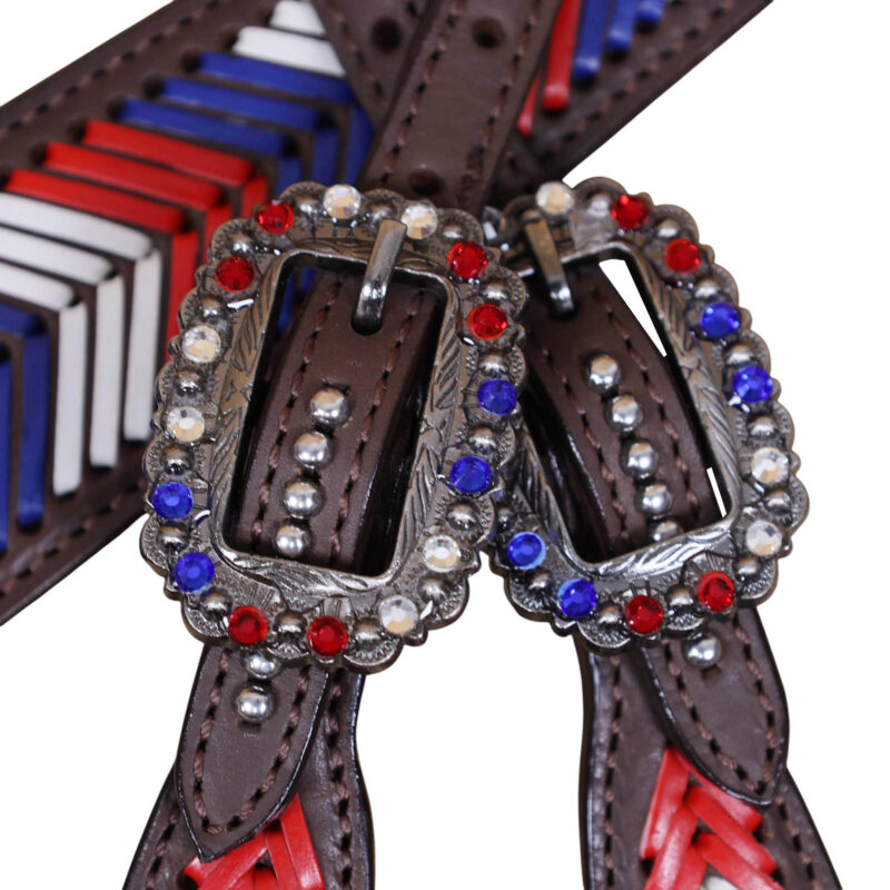 Western Leather Headstall and Breast Collar tack Set decorated with American Flag tree   (HSBM 114403) - Image 10