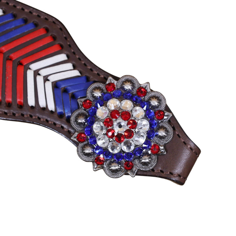Western Leather Headstall and Breast Collar tack Set decorated with American Flag tree   (HSBM 114403) - Image 4