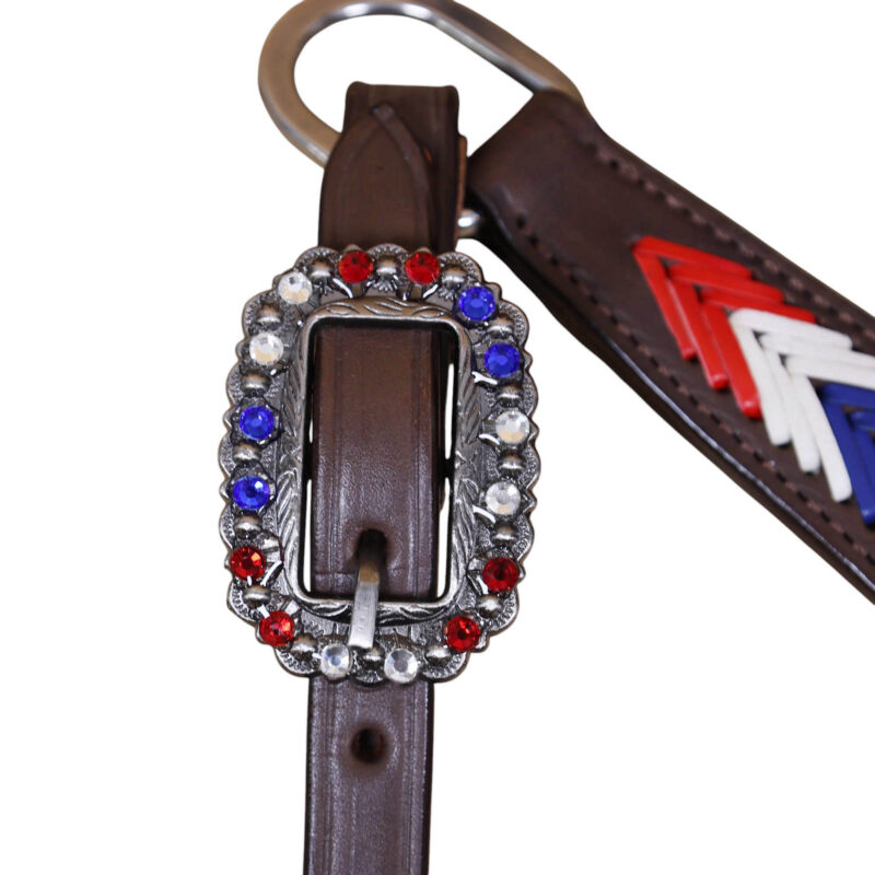 Western Leather Headstall and Breast Collar tack Set decorated with American Flag tree   (HSBM 114403) - Image 5