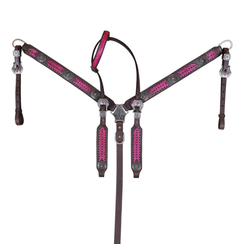 Western Leather Headstall and Breast Collar tack Set Aztec print (HSBM 114404) - Image 7