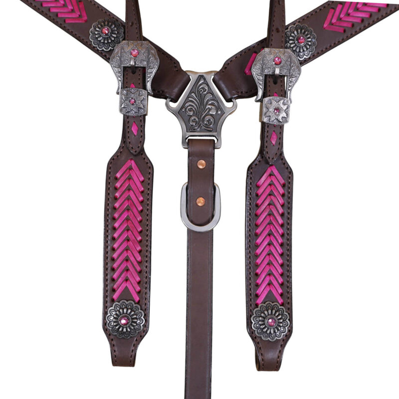 Western Leather Headstall and Breast Collar tack Set Aztec print (HSBM 114404) - Image 8