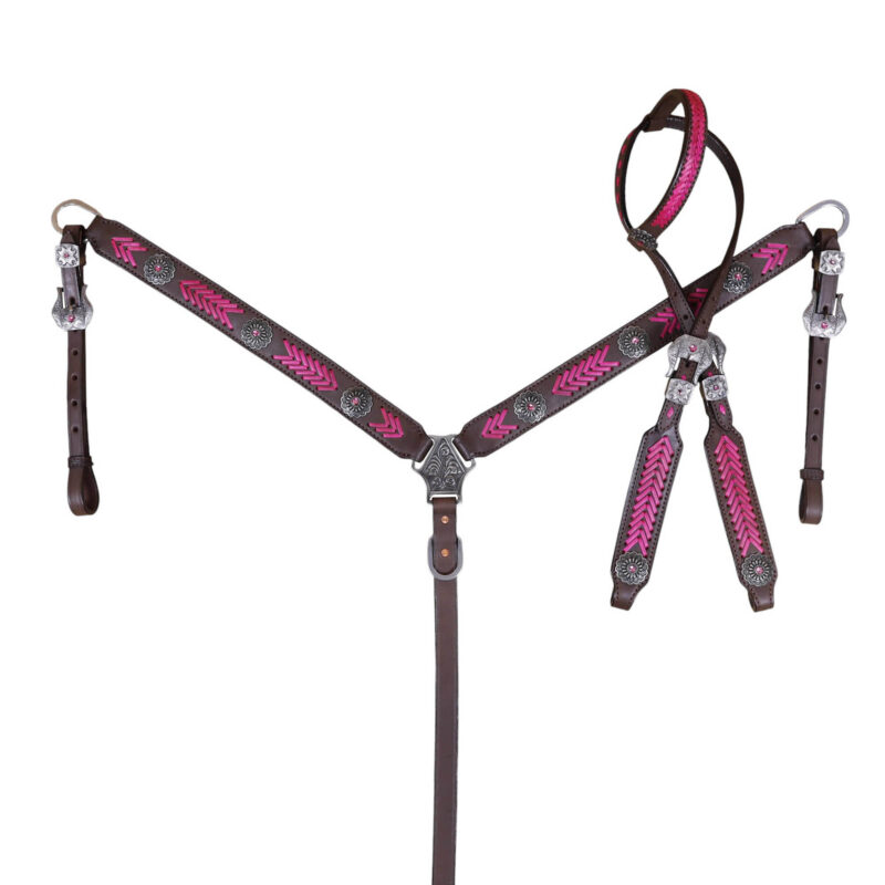 Western Leather Headstall and Breast Collar tack Set Aztec print (HSBM 114404) - Image 9