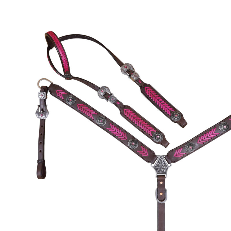 Western Leather Headstall and Breast Collar tack Set Aztec print (HSBM 114404) - Image 3