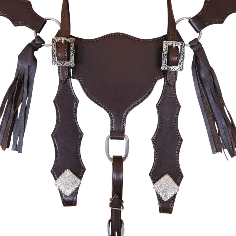 Plain Western Leather Headstall and Breast Collar tack Set with smooth brown finish leather and strings (HSBM 114407) - Image 7